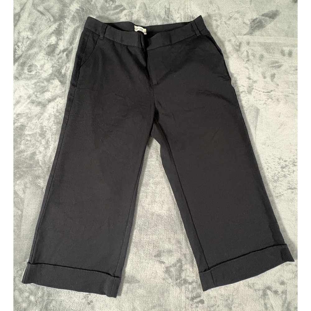 Dockers Womens Favorite Fit Cropped Trousers 10 Black Solid Stretch Wide Leg